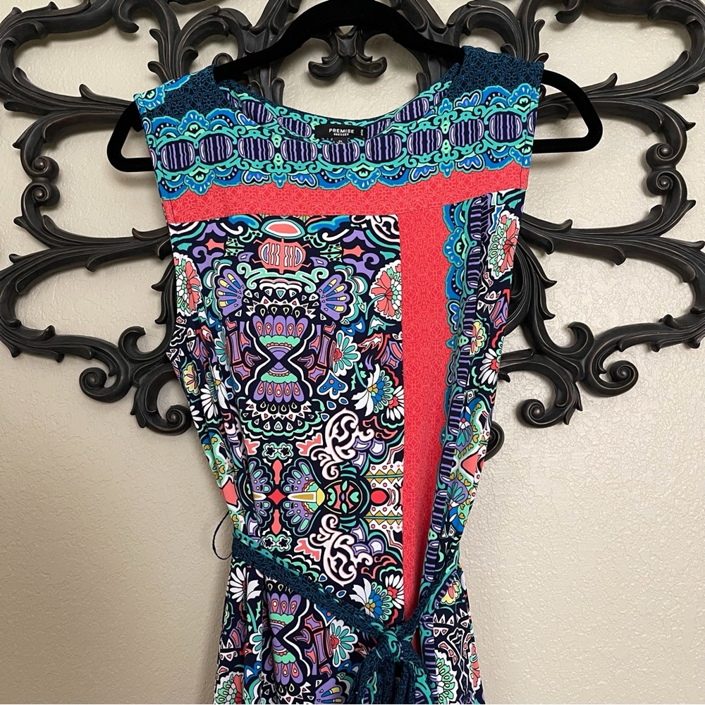 Premise Dress PL Shift Sleeveless Kaleidoscope Print Tie Belt - Picture 6 of 15